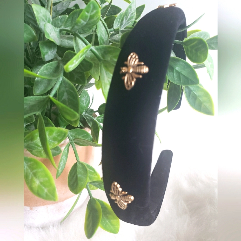Black and Gold Headband  with Metallic Bees